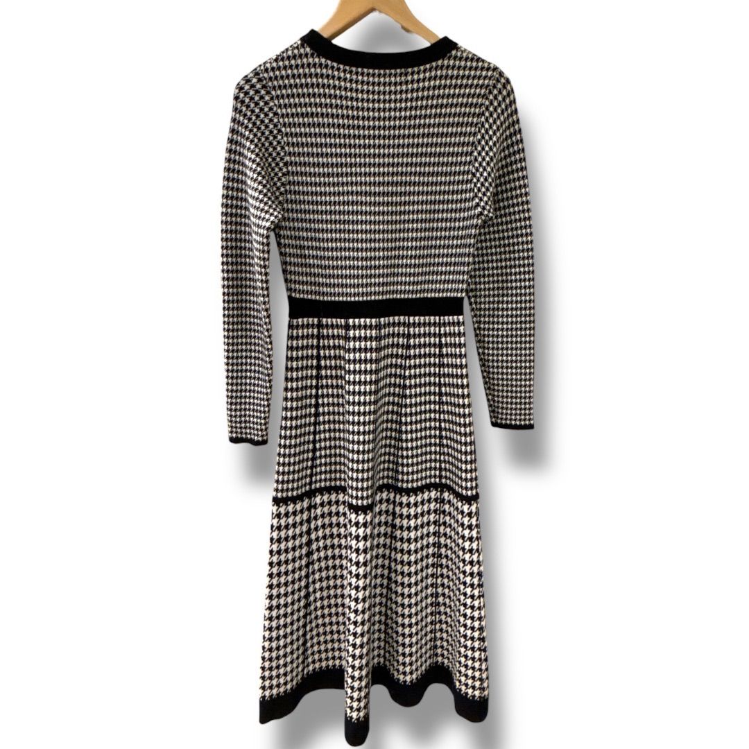 Her lip to ハーリップトゥ Montaigne Knit Long Dress ニット ワンピース 千鳥格子 モノクロ フェミニン 大人かわいい エレガント 白 黒 Sサイズ 秋 冬 春 ゴーゴー古着セントラルパー No 1728