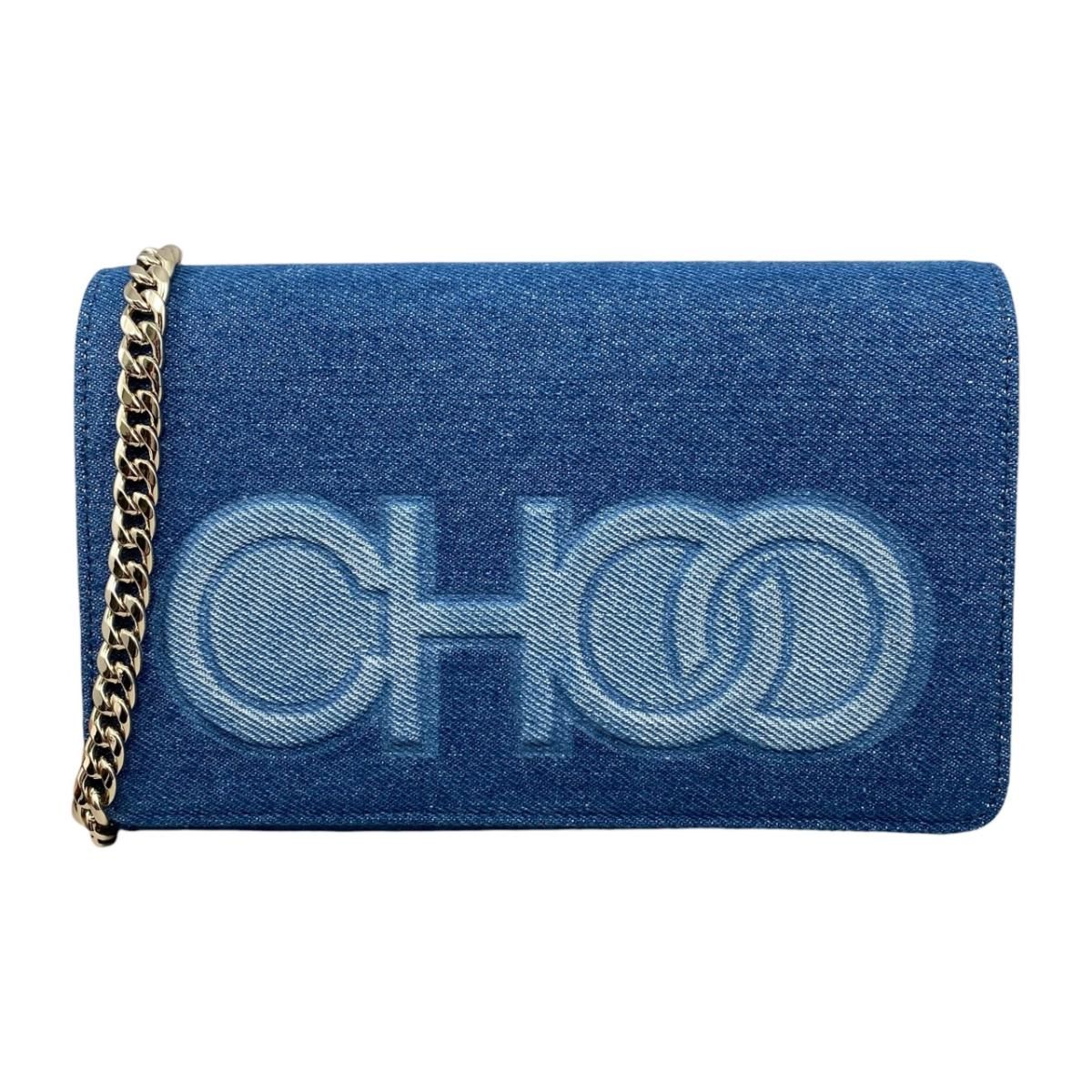 ジミーチュウ ショルダーバッグ チェーン ロゴ デニム ブルー ゴールド金具 JIMMY CHOO