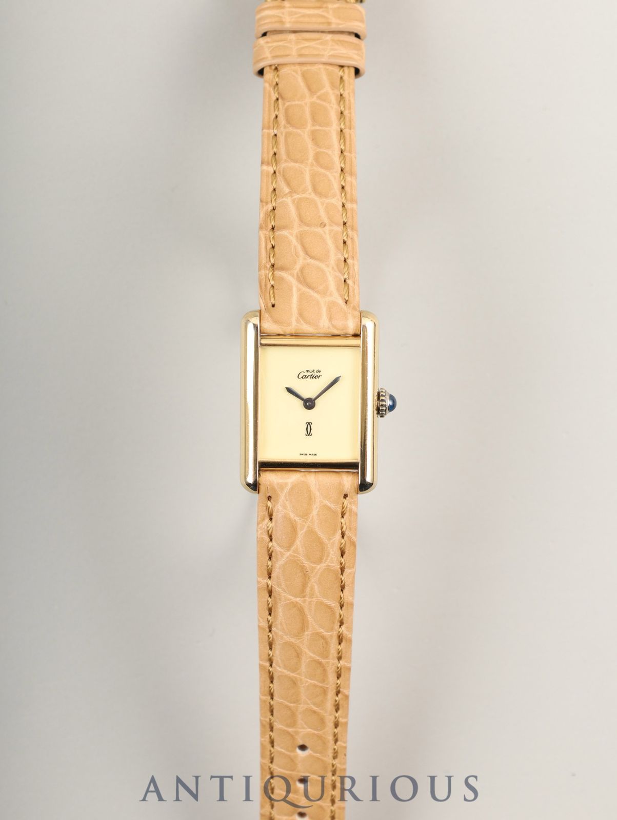 カルティエ マストタンク SM 手巻き Cal 78 1 SV 925 革 尾錠 GP アイボリー文字盤 SWISS MADE表記 カルティエブティックにてアフターサービス済み オーバーホール済み