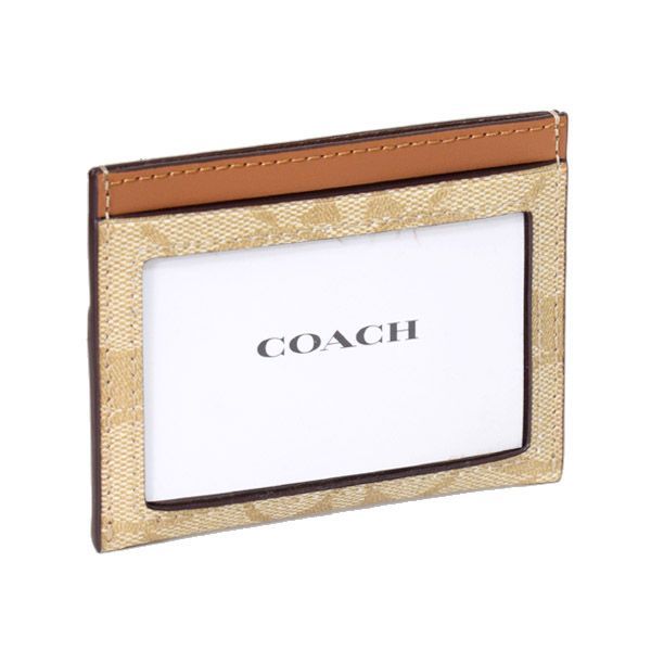 コーチ カードケース COACH コーティングキャンバス レザー シグネチャー ロゴ スリム ID パスケース 定期入れ 名刺入れ ライトカーキ ライトサドル 訳あり CH 415 w