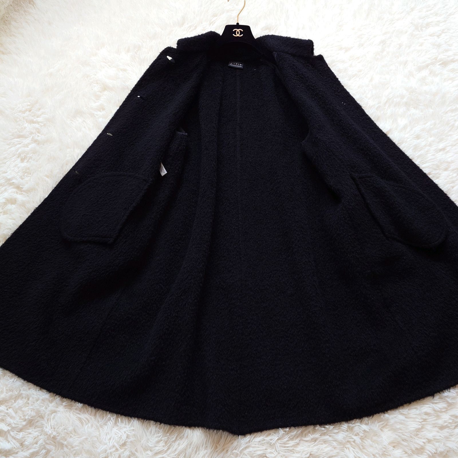 高級 アクリス AKRIS ロングコート ステンカラーコート シャギー