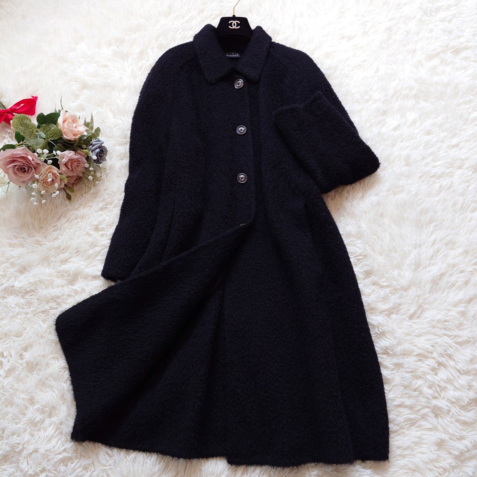 高級 アクリス AKRIS ロングコート ステンカラーコート シャギー