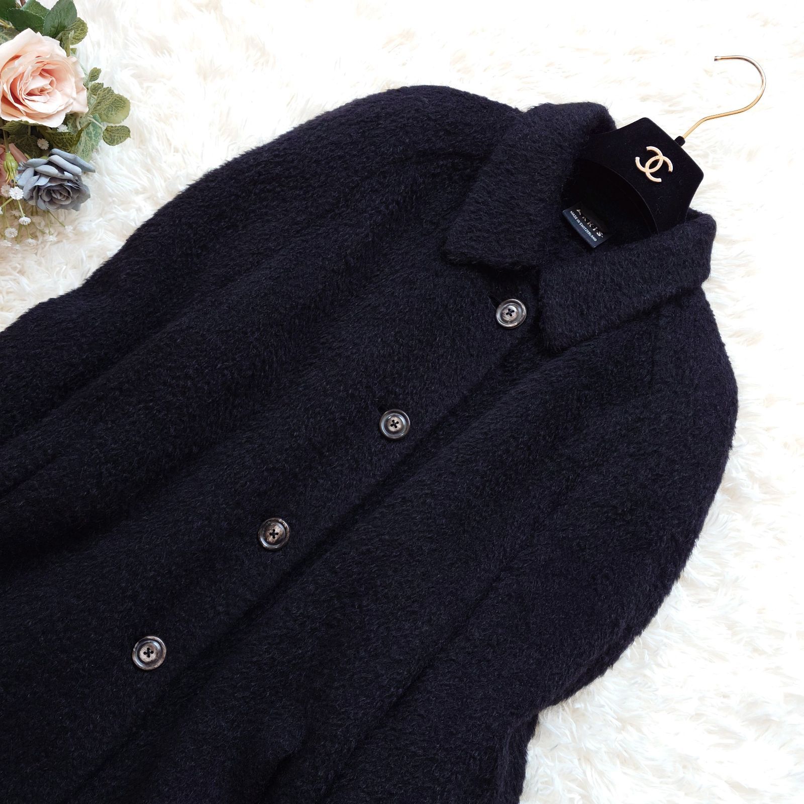 高級 アクリス AKRIS ロングコート ステンカラーコート シャギー