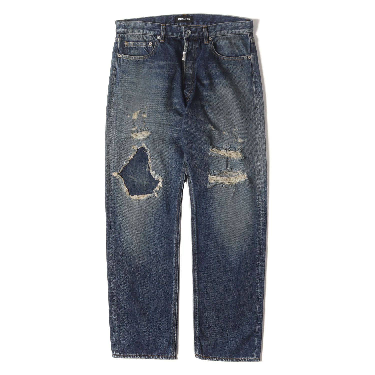ヨリスポーツ サイズ:28 サイドラインクラッシュ加工デニムパンツ 中古 SS13 美品】WIND AND SEA ウィンダンシー パンツ インディゴ サイズ:L