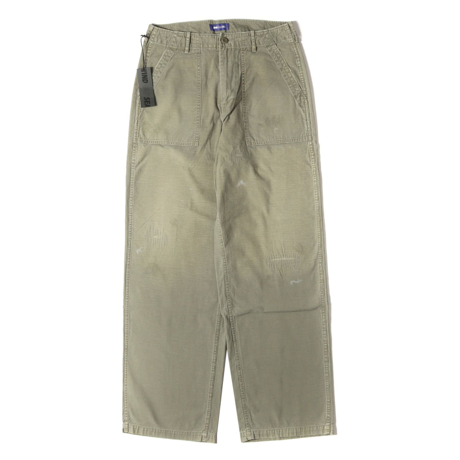 WIND AND SEA ウィンダンシー パンツ オリーブ サイズ L 24 AW ダメージリペア加工 バックサテン ベイカーパンツ BAKER PANT ボトムス ズボン メンズ
