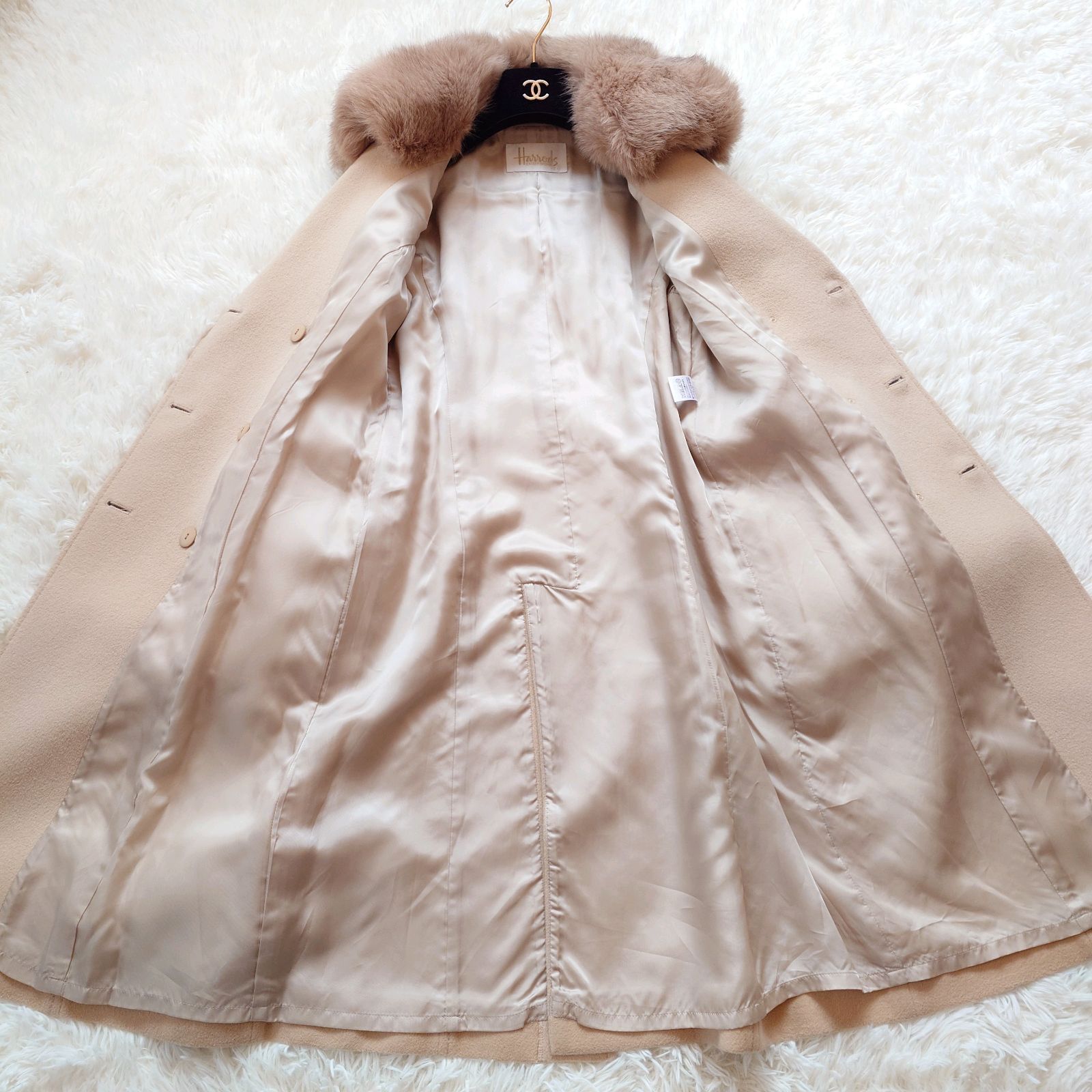 高級★Harrods ハロッズ アンゴラ カシミヤ ロングコート 未使用】ハロッズ アンゴラ ウール カシミヤミックス 高級ロングコート