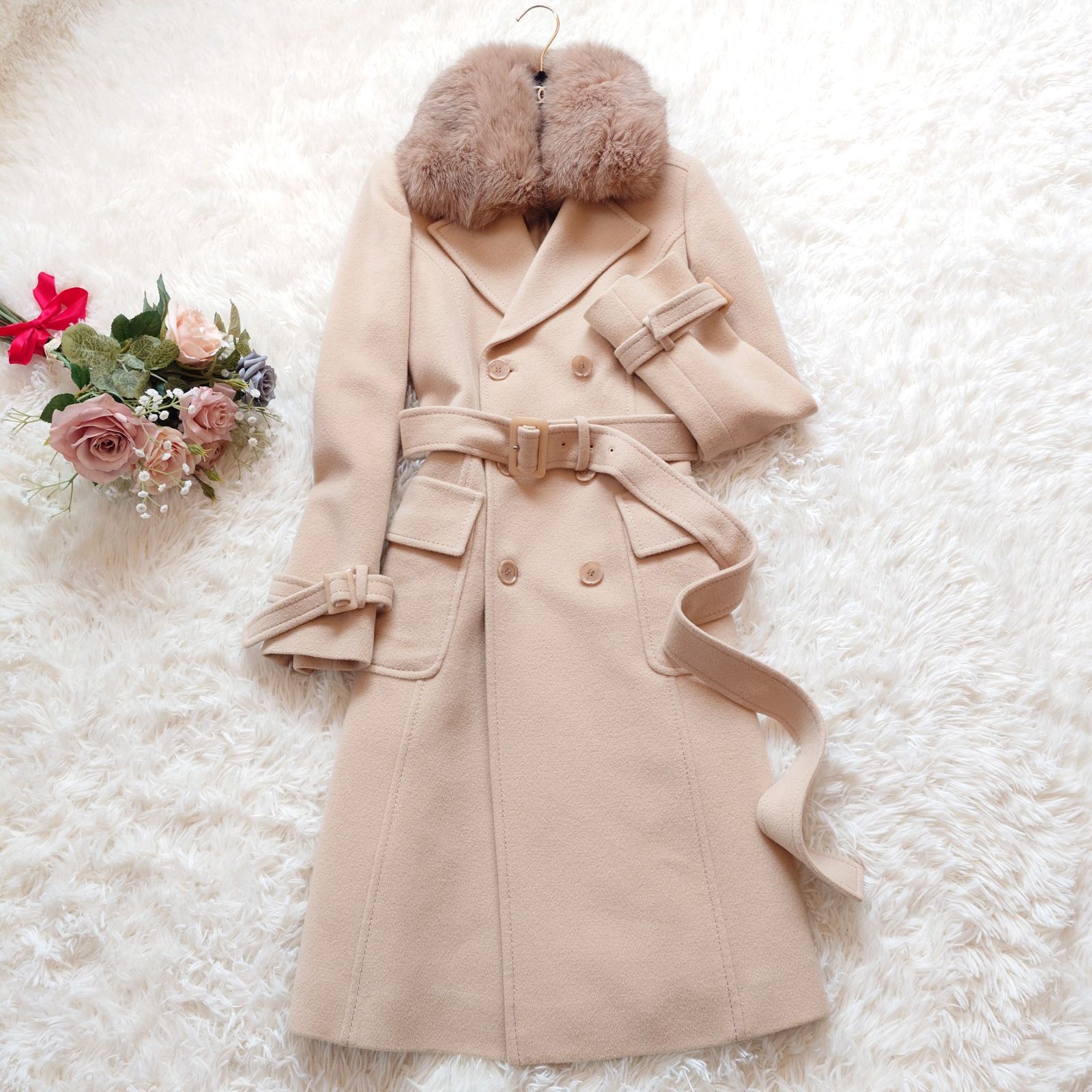 高級★Harrods ハロッズ アンゴラ カシミヤ ロングコート 未使用】ハロッズ アンゴラ ウール カシミヤミックス 高級ロングコート