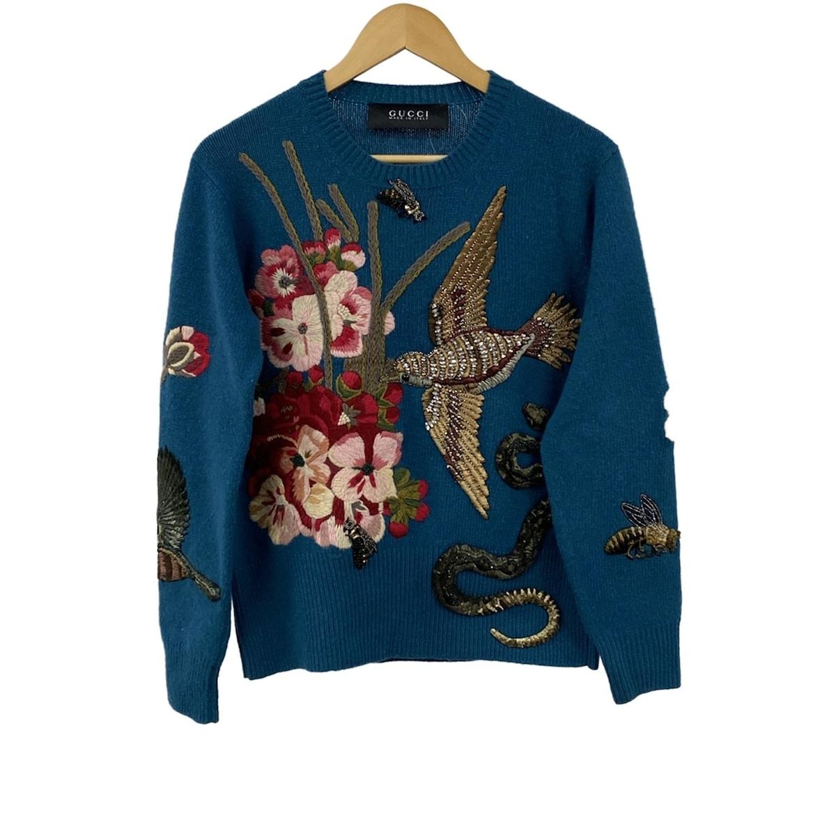 GUCCI グッチ 長袖セーター サイズL レディース ブルーグリーン ボルドー マルチ