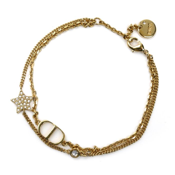 Dior ディオール メタル ラインストーン Petit CD ダブル ブレスレット _D 301 ～18 5 cm レディース