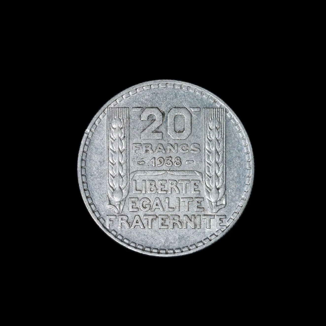 FRANCE フランス 第三共和 1870 1940 20 Francs 20フラン 1938年 女神 外国コイン 銀貨