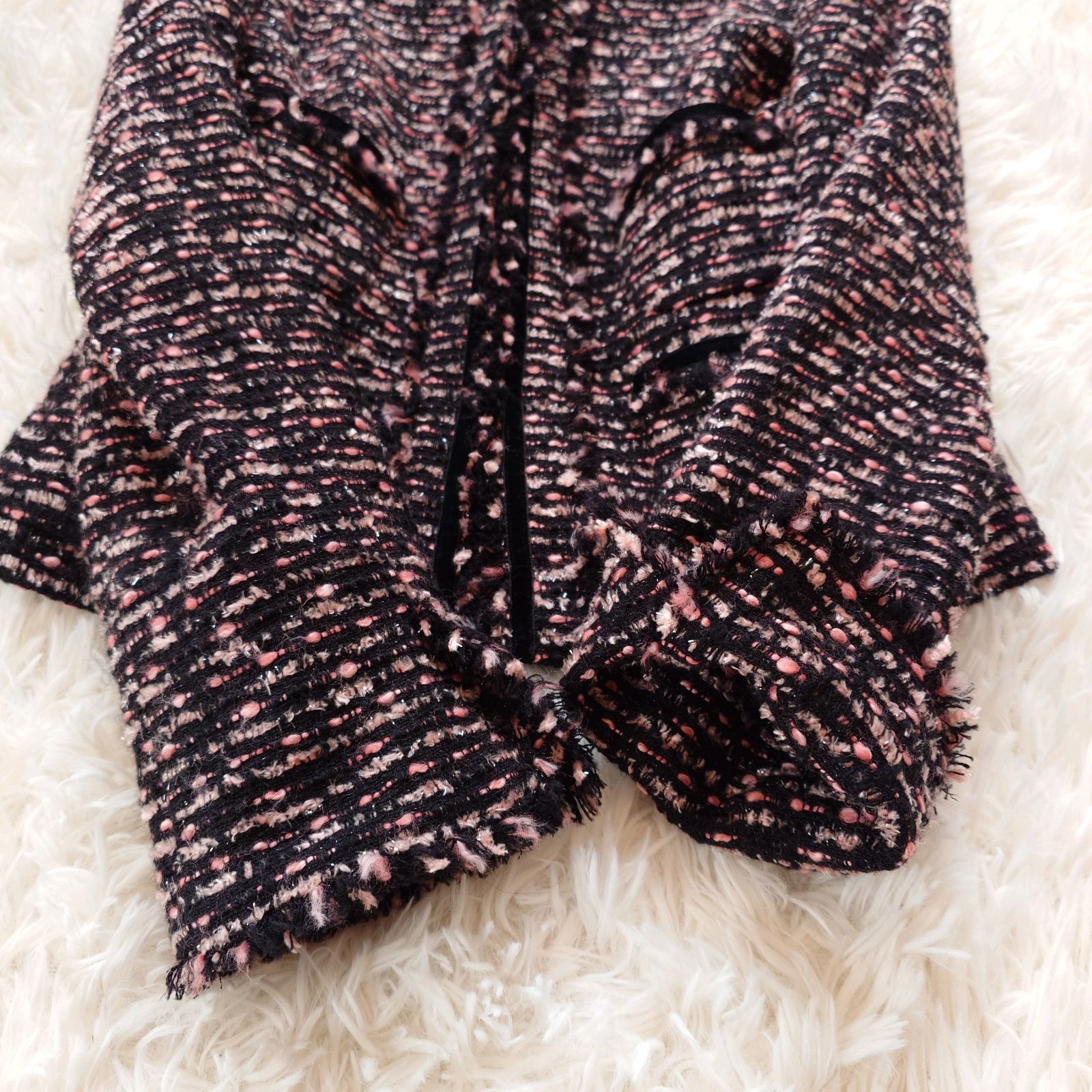 アナイ ANAYI ツイード ノーカラージャケット ラメ フリンジ ミックス