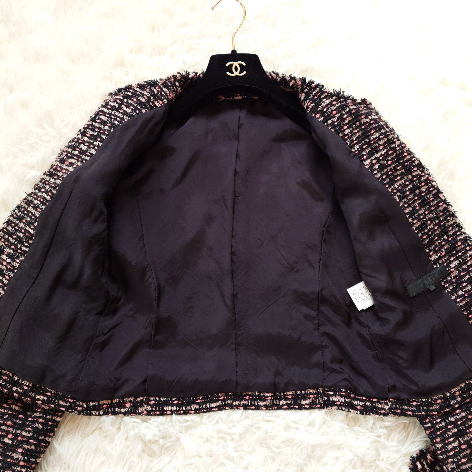 アナイ ANAYI ツイード ノーカラージャケット ラメ フリンジ ミックス