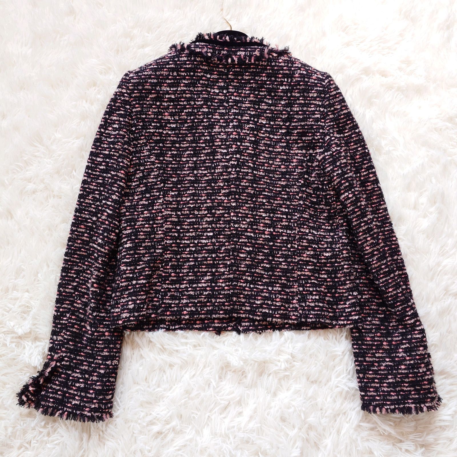 アナイ ANAYI ツイード ノーカラージャケット ラメ フリンジ ミックス