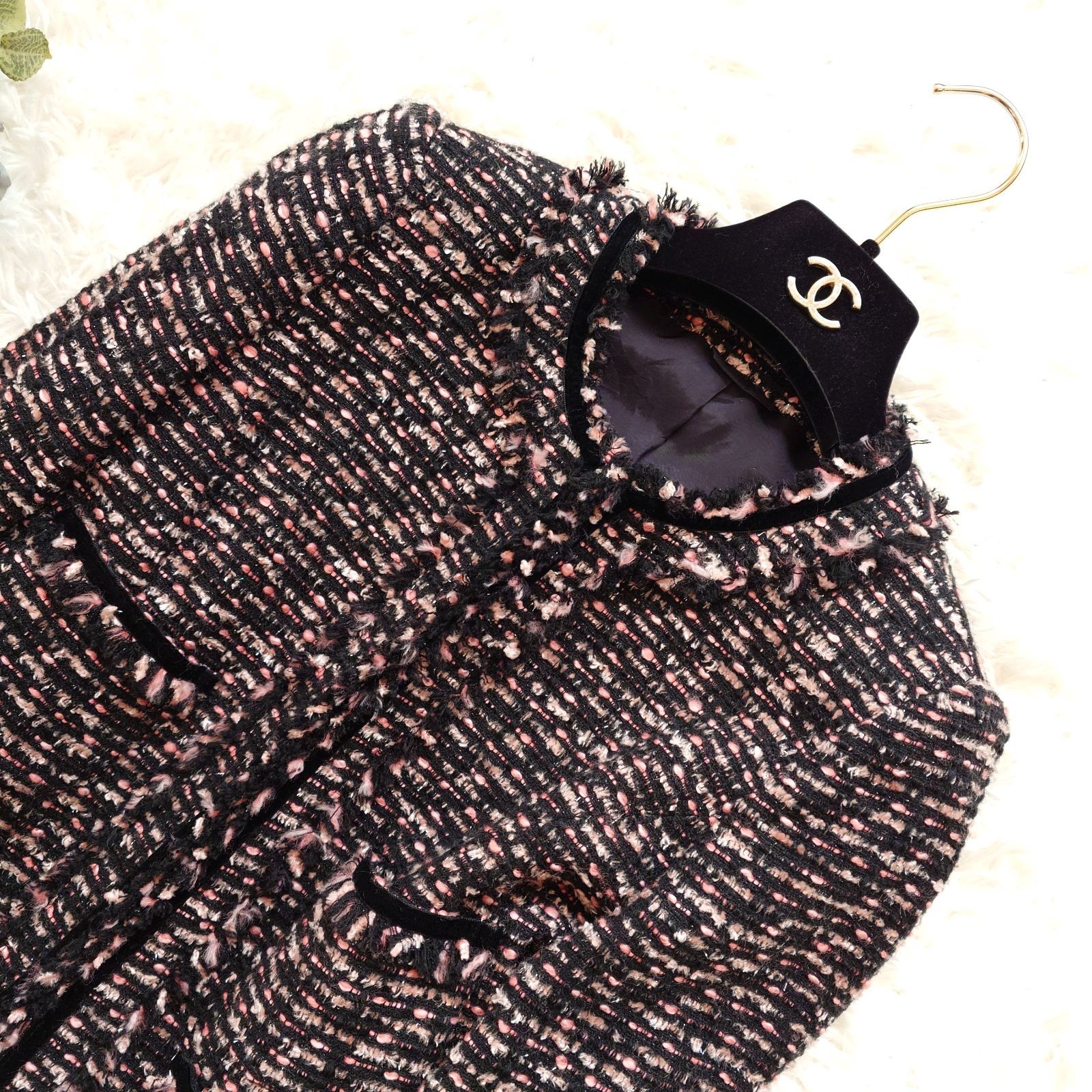 アナイ ANAYI ツイード ノーカラージャケット ラメ フリンジ ミックス