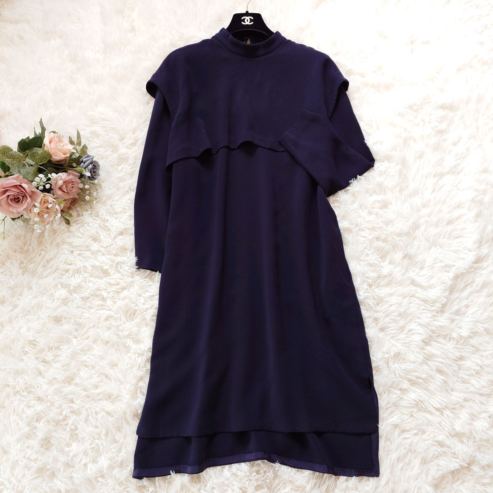 ネイビー　ロングワンピース 長袖　enfold エンフォルド ENFOLD レイヤード ドッキング ロング ワンピース 長袖