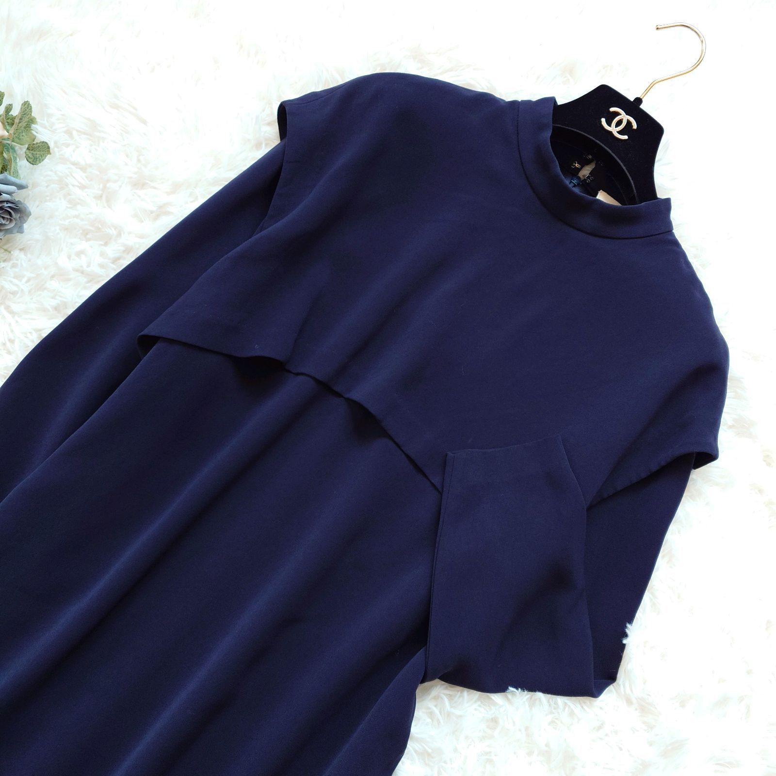 ネイビー　ロングワンピース 長袖　enfold エンフォルド ENFOLD レイヤード ドッキング ロング ワンピース 長袖