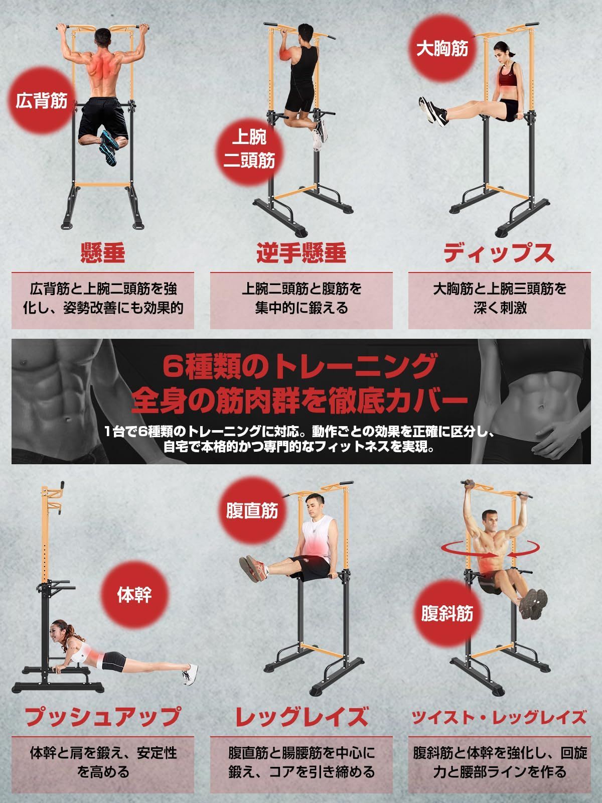 人気商品】懸垂マシン 【多機能懸垂バー・12種トレーニング対応】 懸垂
