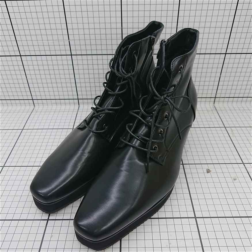 ⊇ クレイル CLEL レースアップスクエアトゥブーツ ブラック系 メンズ E