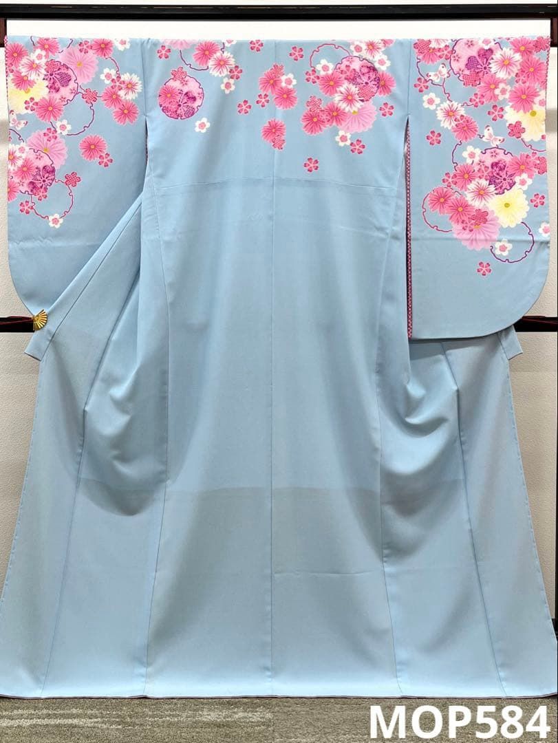 二尺袖 ポリエステル着物 山本寛斎 袴向き 雪輪 桜 蝶 MOP 584