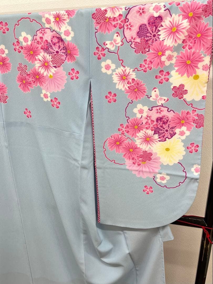 二尺袖 ポリエステル着物 山本寛斎 袴向き 雪輪 桜 蝶 MOP 584