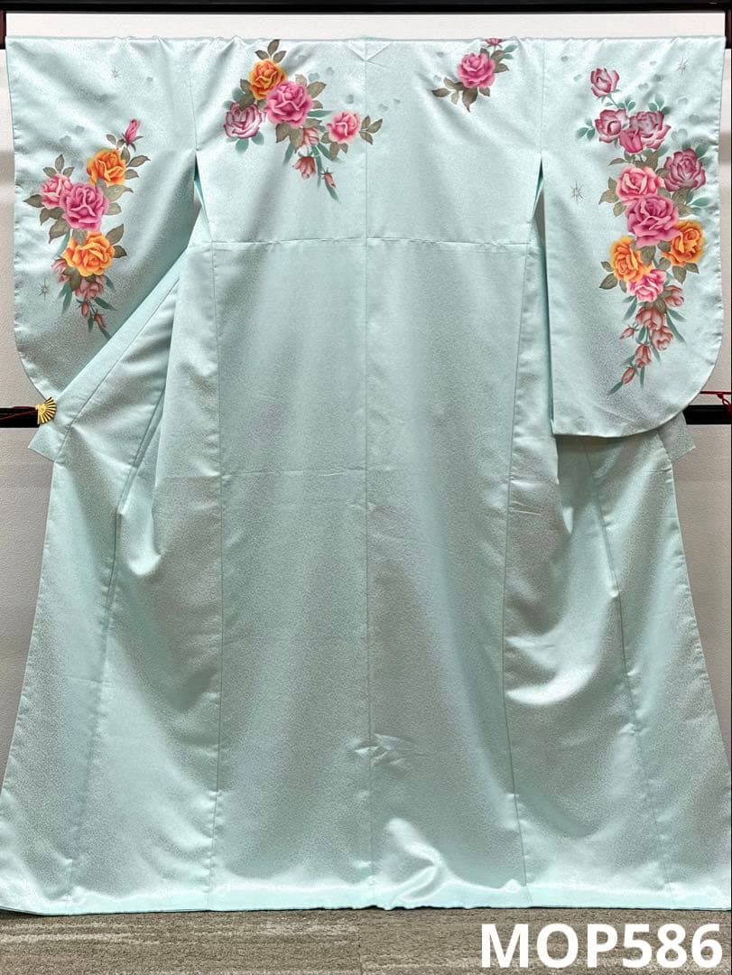 二尺袖 ポリエステル着物 袴向 銀通し 薔薇 ストーン ♥品 MOP 586