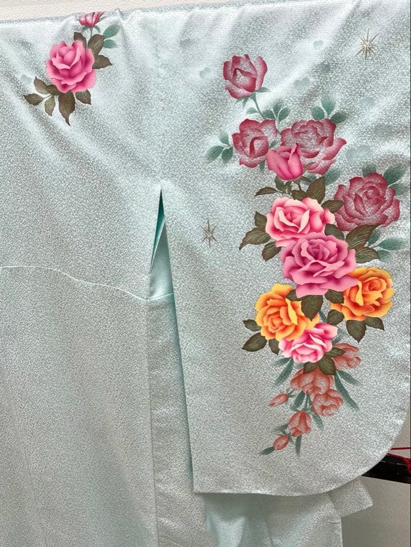 二尺袖 ポリエステル着物 袴向 銀通し 薔薇 ストーン ♥品 MOP 586