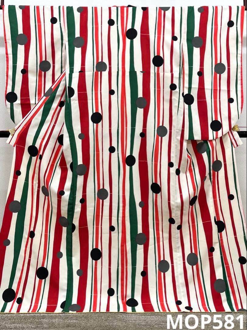 二尺袖 ポリエステル着物 袴向き ドット よろけ縞柄 紋意匠 MOP 581