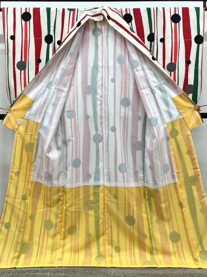  二尺袖 ポリエステル着物 袴向き ドット よろけ縞柄 紋意匠 MOP 581 振袖 着物