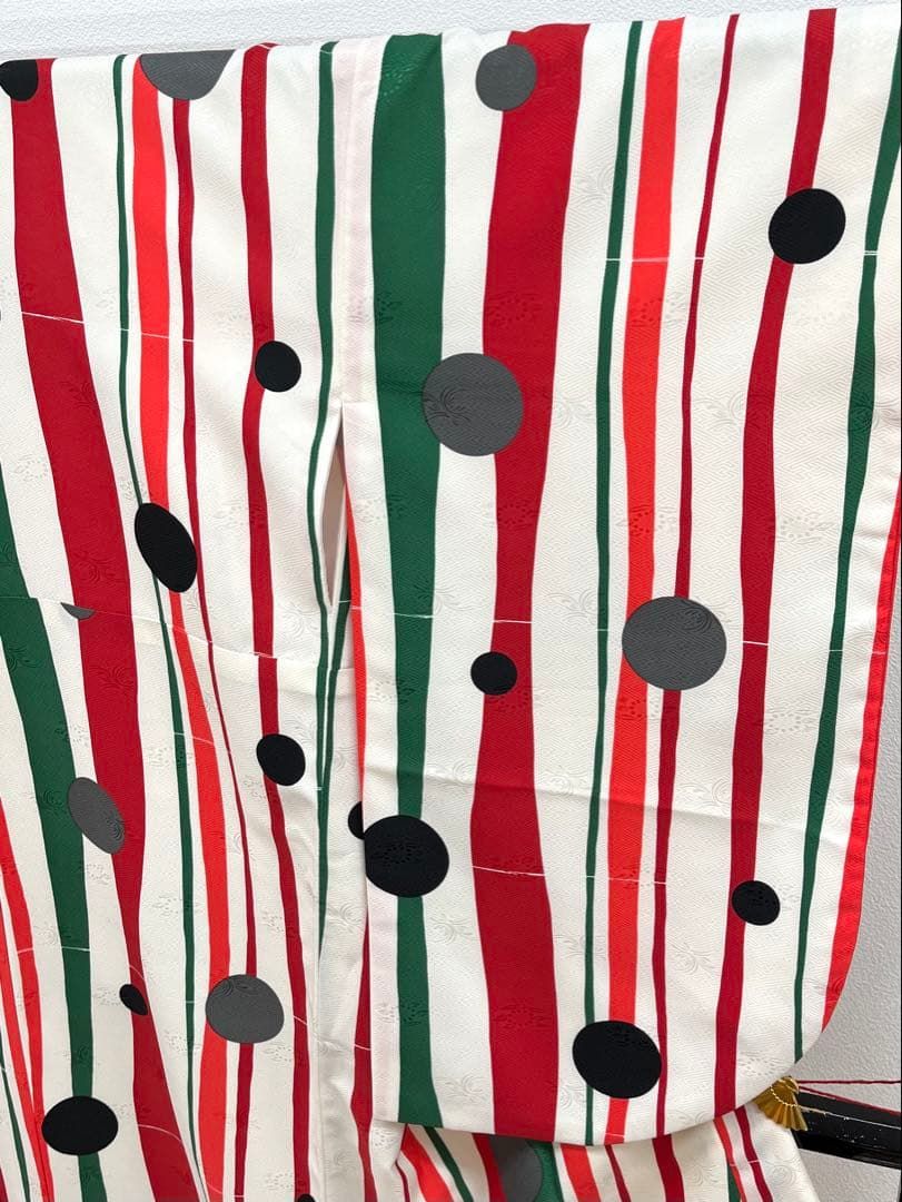 二尺袖 ポリエステル着物 袴向き ドット よろけ縞柄 紋意匠 MOP 581