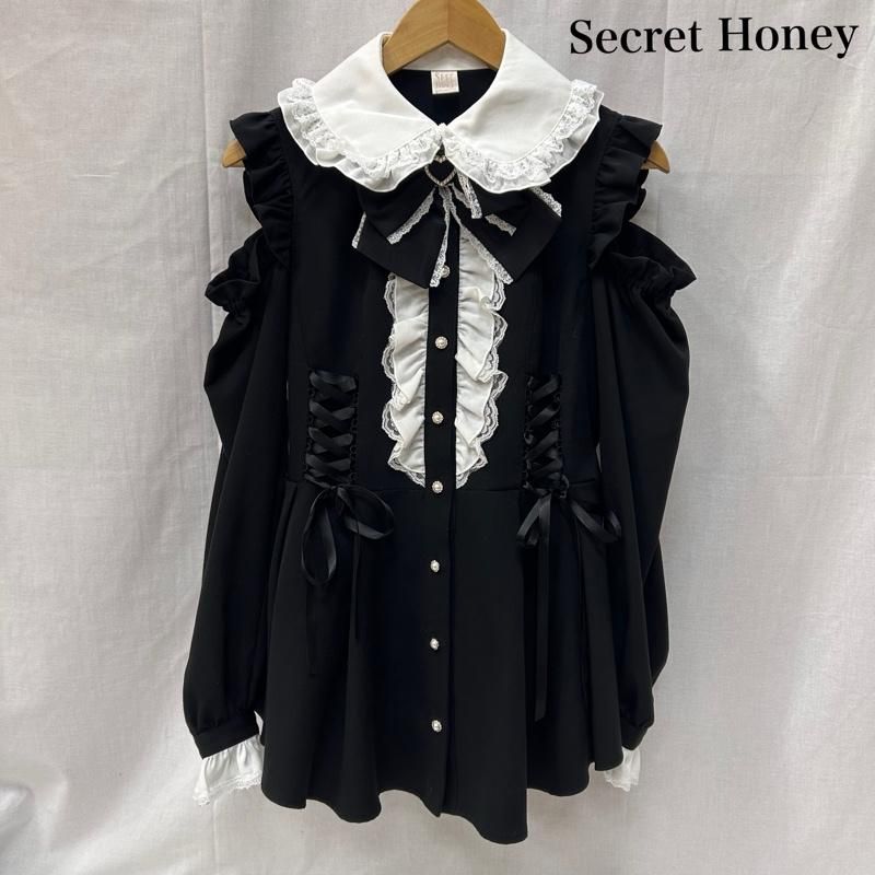 シークレットハニー サイドレースアップオフショルセットアップ ブラック サイズ２ レディース 2 ISItems 古着