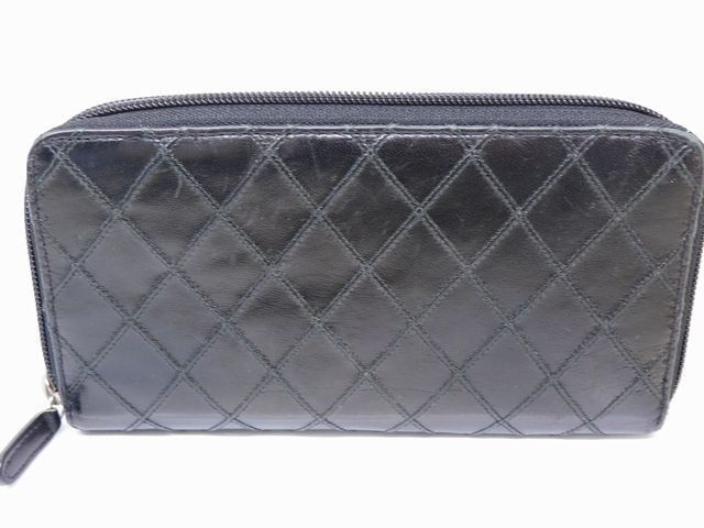シャネル ビコローレ 長財布 ファスナー社外修理品 レザー 黒 ブラック ラウンドファスナー ウォレット CHANEL □7 K 7 L