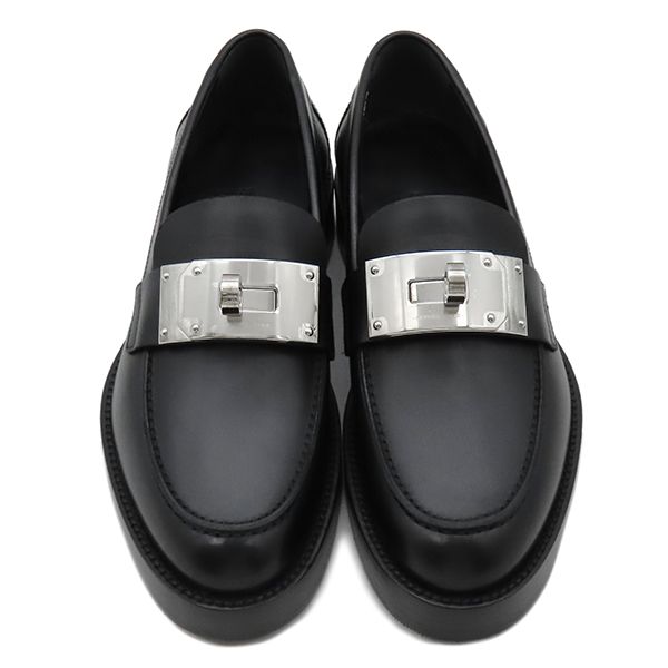 エルメス HERMES ローファー モカシン ホット レザー ゴム ブルー