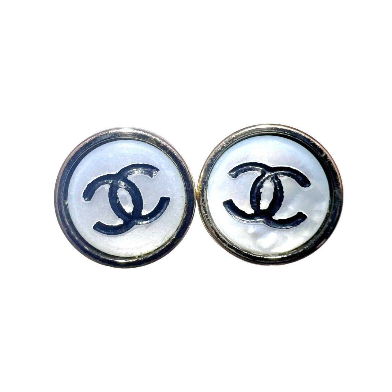 CHANEL シャネル ココマーク シェル スタッド ピアス 98 P 1998年製 コスチュームジュエリー アクセサリー ゴールド シェルブルー ヴィンテージ アンティーク Bランク 鑑定済 シャネルピアス