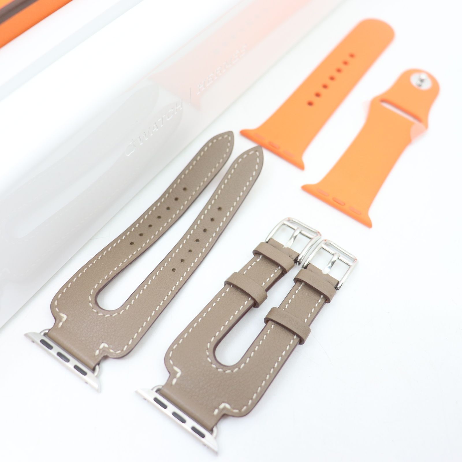 HERMES エルメス アップルウォッチ用 替えベルト ダブルバックル ヴォースイフト エトゥープ X刻印 38 mm