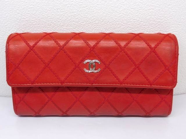 シャネル A 80142 ウォレット ココマーク レザー 赤レッド系 長財布 19番台 レディース CHANEL □7 L