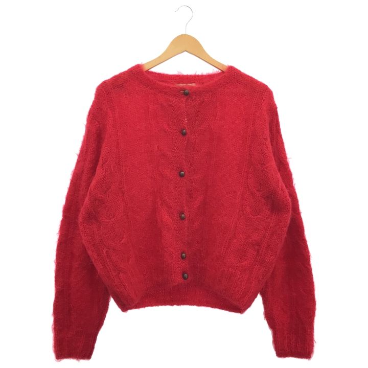 古着 ④ 80 s モヘアケーブルニットカーディガン レディース レッド 48