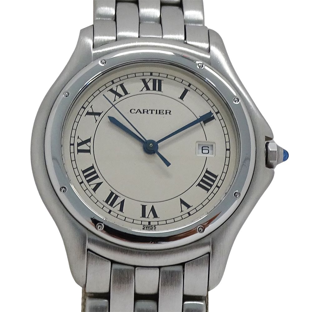 カルティエ Cartier 時計 ボーイズ ブランド パンテール クーガー LM デイト クオーツ QZ ステンレス SS シルバー アイボリー 磨き済み
