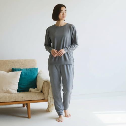 TVで 女性用 ワークマン レディース リカバリーウェア 上下セット L グレー｜メ ディ ヒール 疲労軽減 遠赤外線効果 睡眠の質向上 冷え性対策 ルームウェア パジャマ m