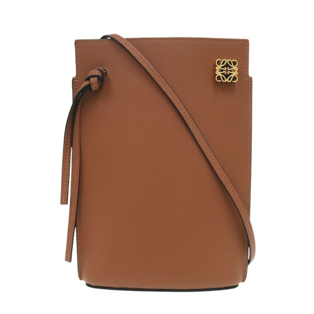 美品 ロエベ ダイスポケット ショルダーバッグ レザー ブラウン 0649