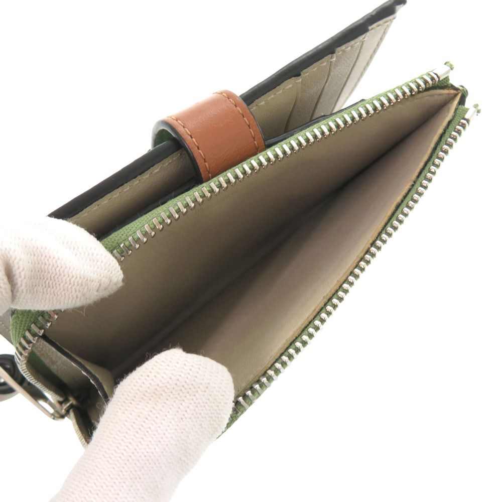  ロエベ スリムジップ バイフォールド ウォレット レザー グリーン ブラウン 二つ折り財布 緑 1057 LOEWE その他 小物