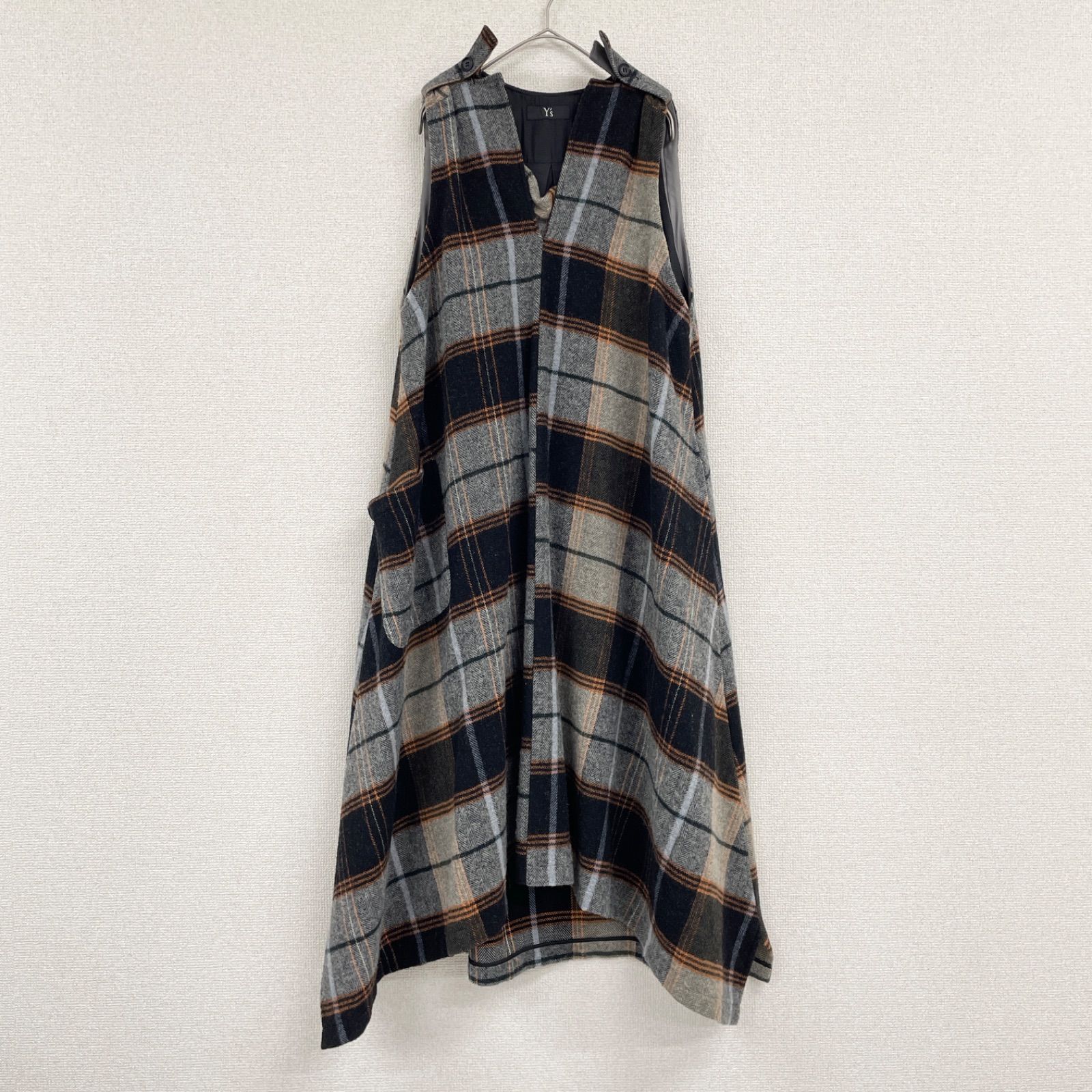 Y's ワイズ ワンピース ロング ノースリーブ チェック柄 ウール Y's ワイズ ワンピース ロング ノースリーブ チェック柄 ウール