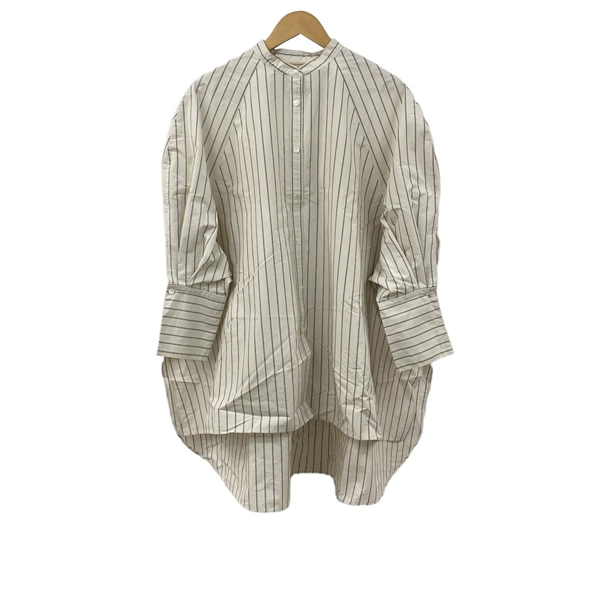 Curensology カレンソロジー 七分袖カットソー サイズF レディース - ベージュ×ダークネイビー ストライプ ロングワンピ 五分袖 七分袖 