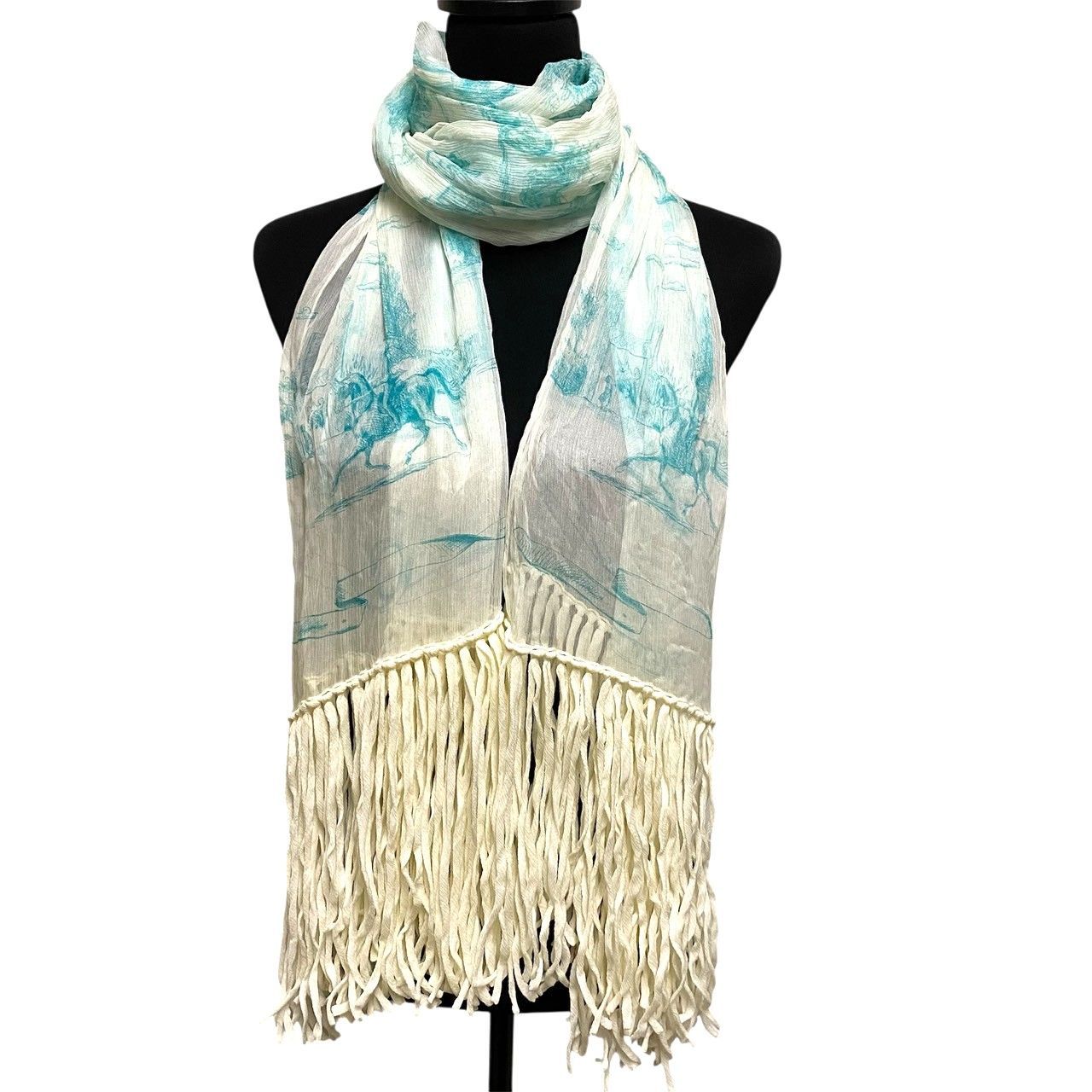 4268 HERMES エルメス フリンジ付きエトール トワール シルク ストール ♥保管品