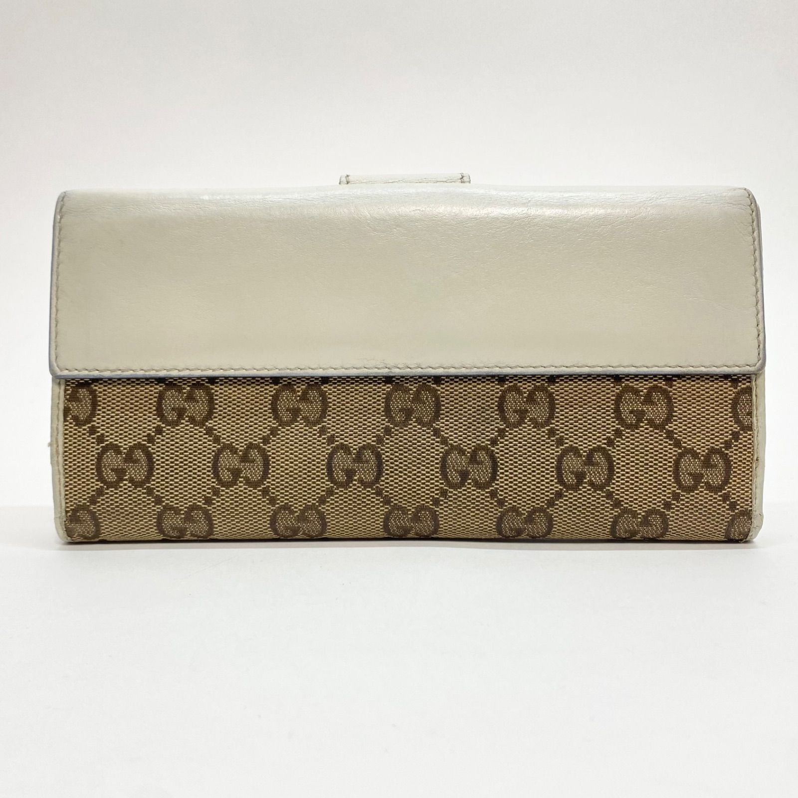 3205 GUCCI グッチ 長財布 GG キャンバス ハートロゴ ベージュ Wホック