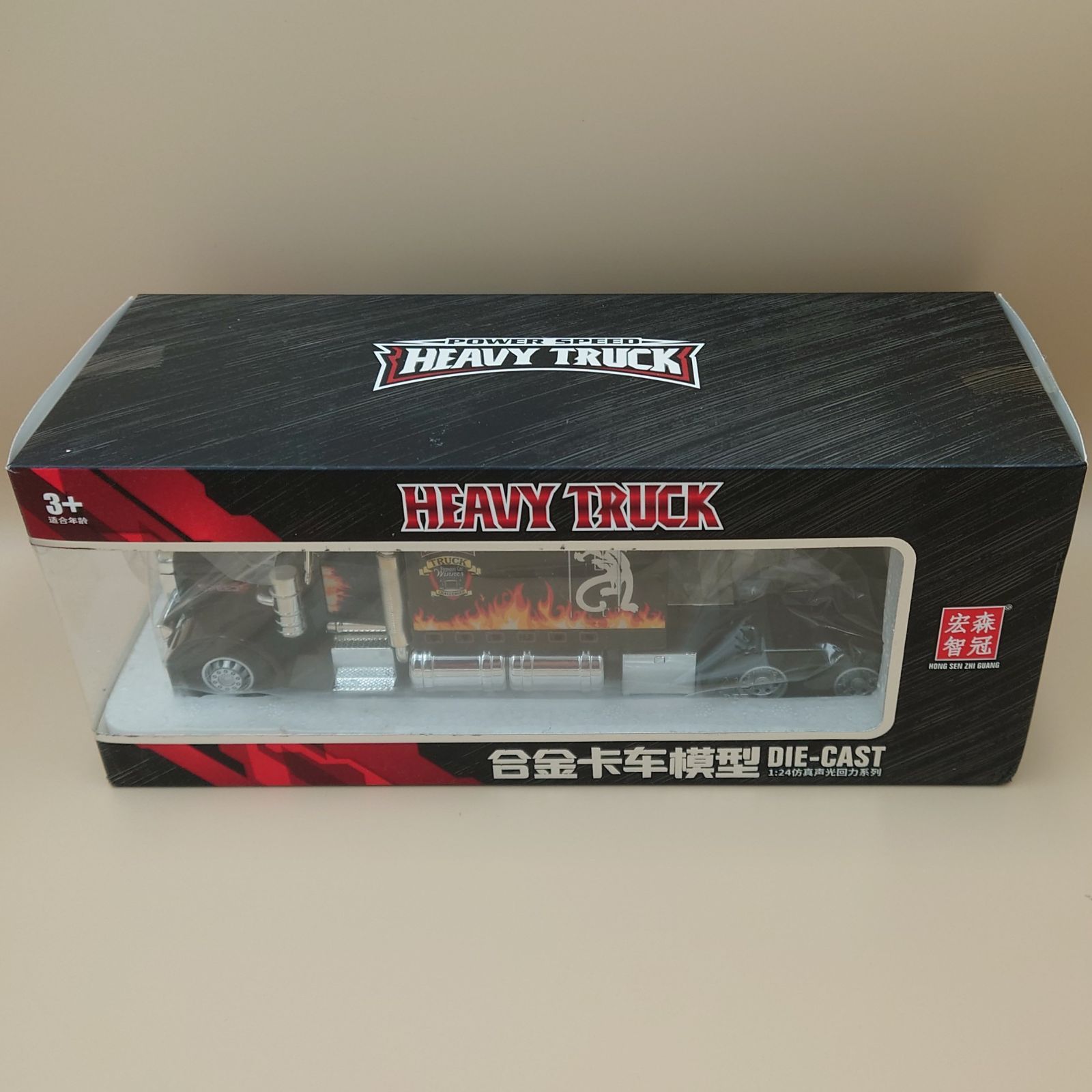 1|24 ピータービルト389 アメリカン トレーラーヘッドモデル サウンド＆ライト ダイキャスト製ミニカー