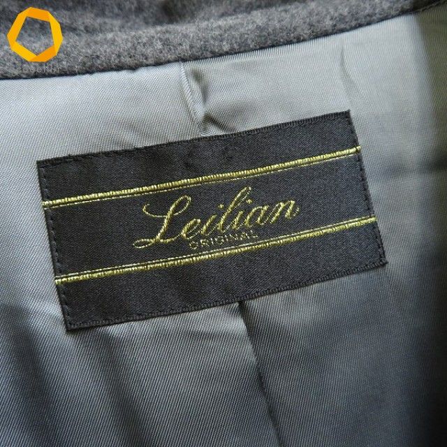 w レリアン Leilian ハーフ コート 13+ グレー 霜降り シンプル ウール 