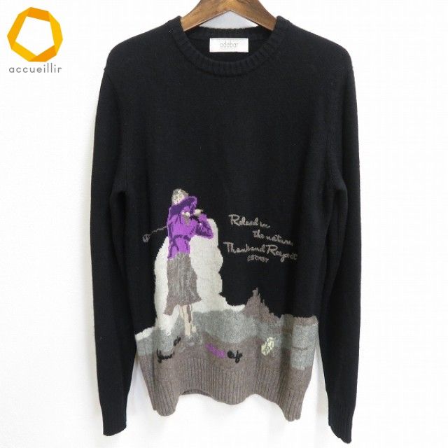 wx アダバット adabat ニット セーター 40 黒 グレー系 カシミヤ 100％ ゴルフ golf ゴルフウェア 刺繍文字 レディース 972747 k 01