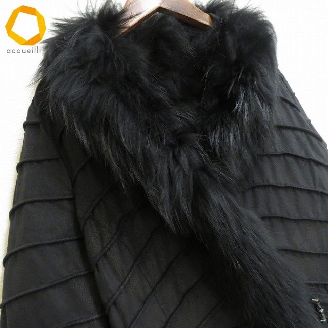 w イタリヤ 伊太利屋 GKITALIYA コート 15号 黒 ラクーン リアルファー