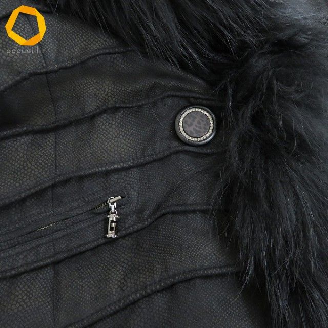 w イタリヤ 伊太利屋 GKITALIYA コート 15号 黒 ラクーン リアルファー