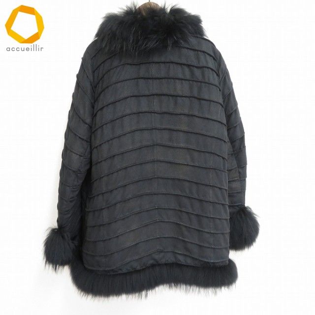 伊太利屋　イタリヤ ファーウールコート　毛皮 ブラック　大きめサイズ11 黒 伊太利屋 イタリヤ ファーウールコート 毛皮 ブラック 大きめサイズ11